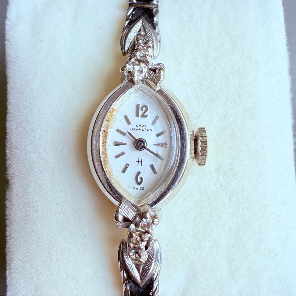 Vintage Lady Hamilton 14k White Gold Diamond 17 Jewels Watch Barn Yard F…